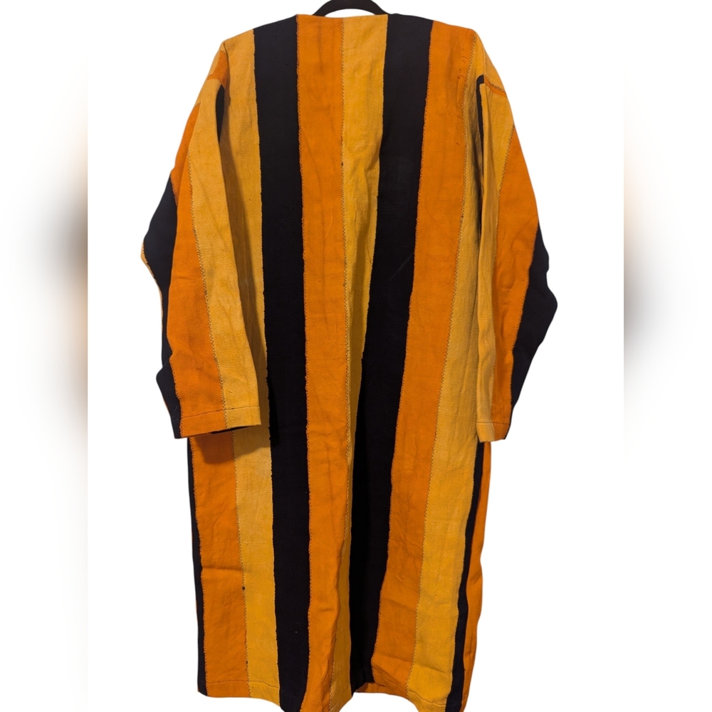 Larry Jay Ghanaian Designer Stylish Long Orange and Indigo Coat - Picture 5 of 10